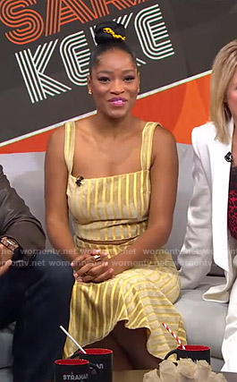 Keke’s yellow striped velvet top and pants on GMA Strahan Sara And Keke