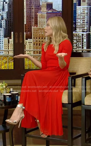 Kelly’s red belted maxi dress on Live with Kelly and Ryan