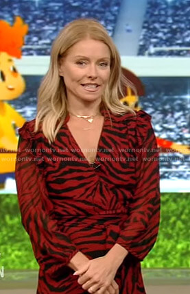 Kelly’s red zebra print wrap dress on Live with Kelly and Ryan