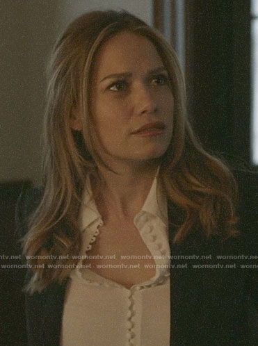 Keri’s white button down blouse on Pearson