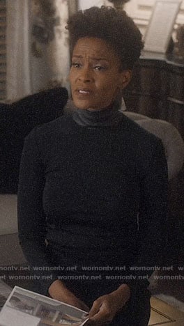 Kerissa’s black leather neck top on Greenleaf