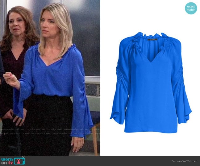 Kobi Halperin Carolina Top in Twilight worn by Nina Reeves (Cynthia Watros) on General Hospital