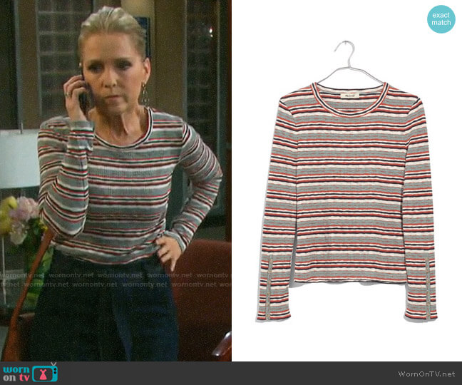 Madewell Elsie Stripe Button Sleeve Tee in Deep Navy worn by Jennifer Horton (Melissa Reeves) on Days of our Lives