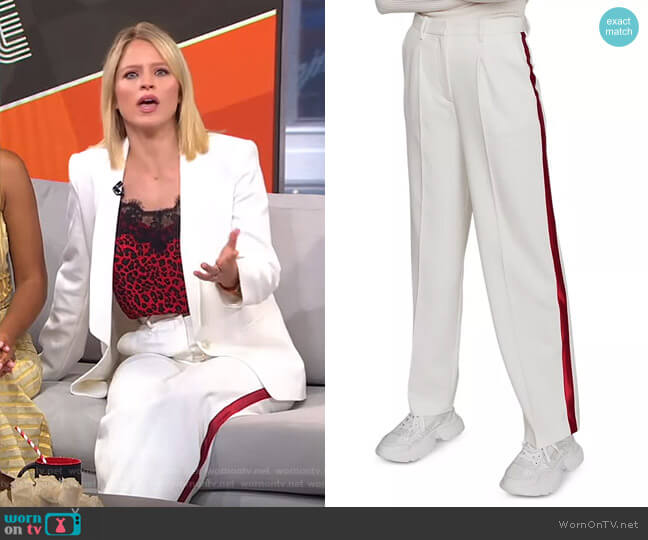 Maje Paz Pleated Side-Stripe Pants worn by Sara Haines on Good Morning America