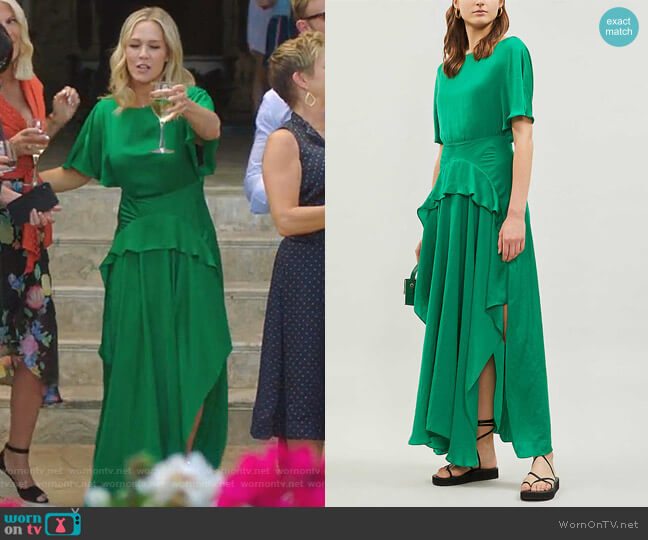 Maje Rovana Ruffled Asymmetric Satin Dress worn by Jennie Garth (Jennie Garth) on BH90210