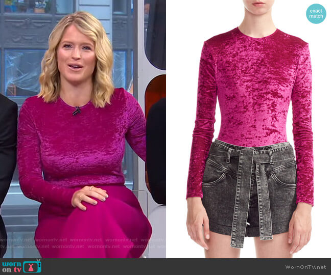 Maje Tipy Crushed Velvet Bodysuit worn by Sara Haines on Good Morning America