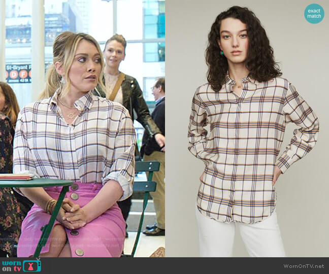 Maje Capali Plaid Shirt worn by Kelsey Peters (Hilary Duff) on Younger