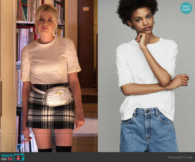 Maje Tristana T-shirt worn by Astrid (Lucy Boynton) on The Politician