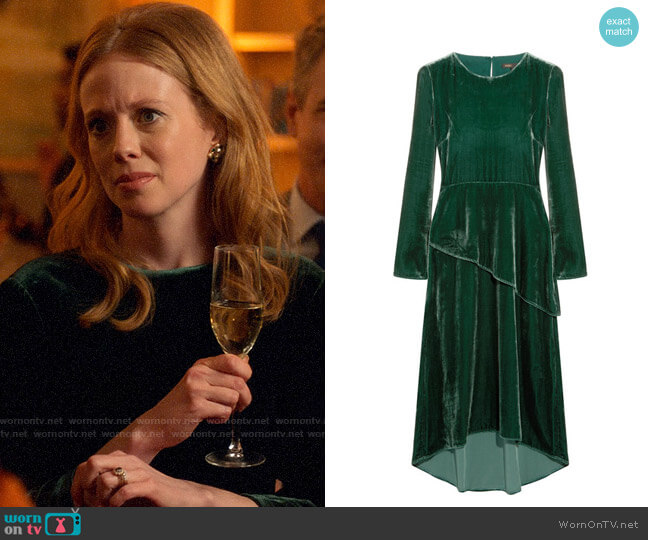 Maje Velvet Midi Dress worn by Gemma (Zoe Boyle) on Four Weddings and a Funeral