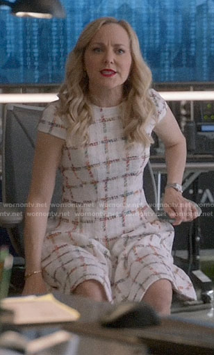 Marissa’s white checked tweed dress on Bull