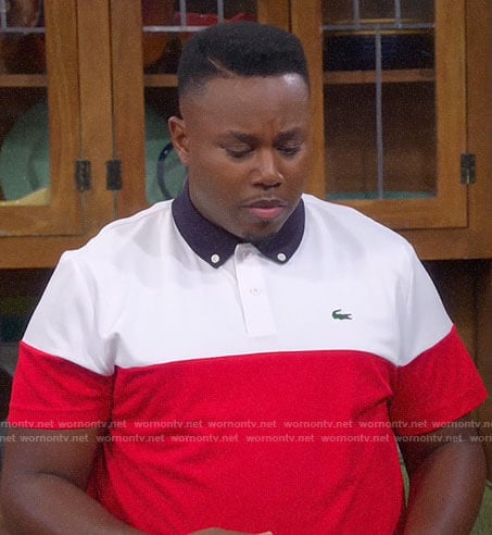 Marty’s red colorblock polo shirt on The Neighborhood