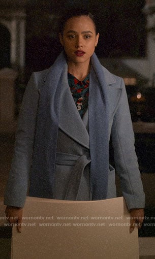 Maya’s blue coat on Four Weddings and a Funeral
