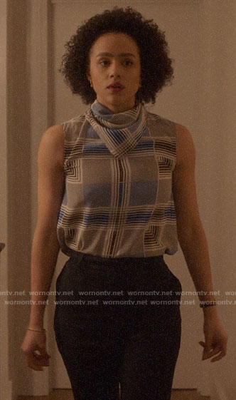 Maya’s blue plaid top on Four Weddings and a Funeral