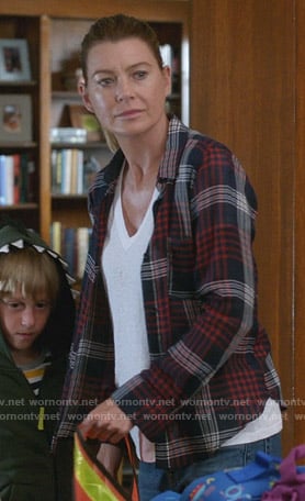 Meredith’s navy plaid shirt on Greys Anatomy