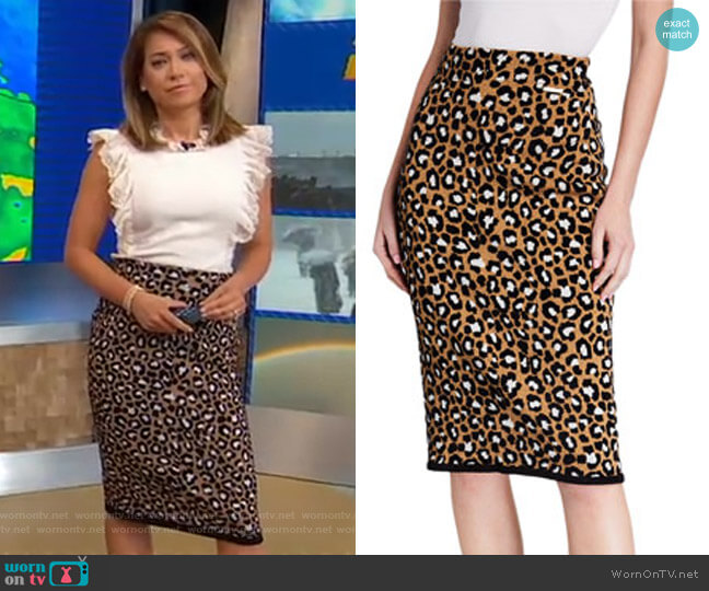 Michael Michael Kors Leopard-Print Pull-on Pencil Skirt worn by Ginger Zee on Good Morning America