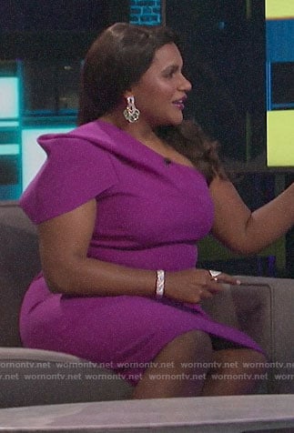 Mindy Kaling’s magenta one-shoulder dress on A Little Late with Lilly Singh