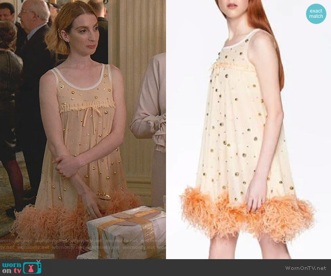 Miu Miu Feather-Trimmed Mini Dress worn by Lauren (Molly Bernard) on Younger