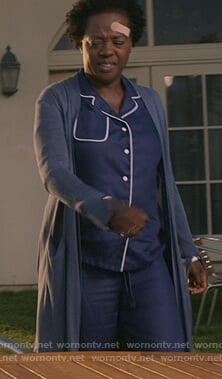 Annalise’s blue piping trim pajamas on How to Get Away with Murder