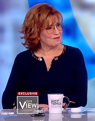 Joy’s navy embellished blouse on The View