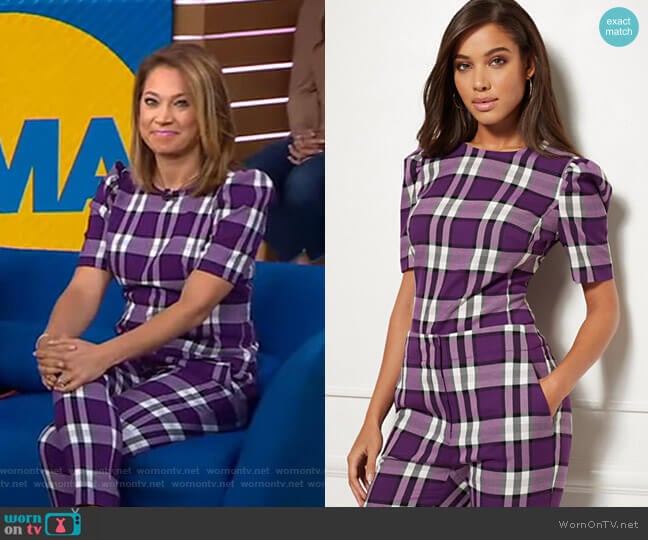 New York & Company Jayda Plaid Blouse - Eva Mendes Collection worn by Ginger Zee on Good Morning America