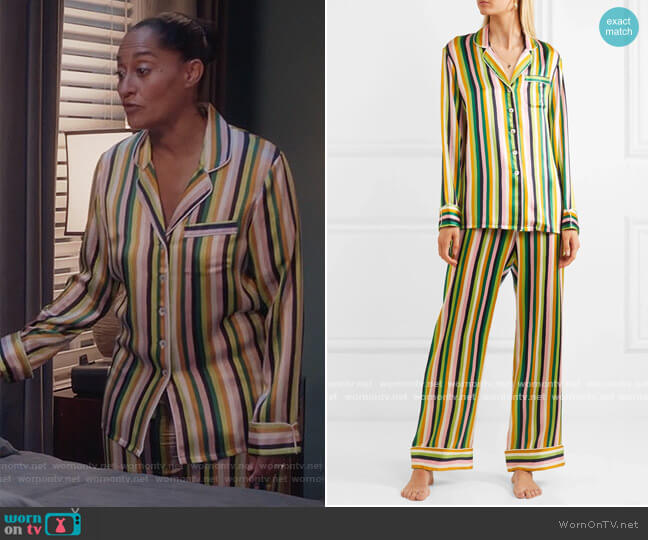Olivia von Halle Lila 1977 Striped Classic PJ Set worn by Rainbow Johnson (Tracee Ellis Ross) on Black-ish