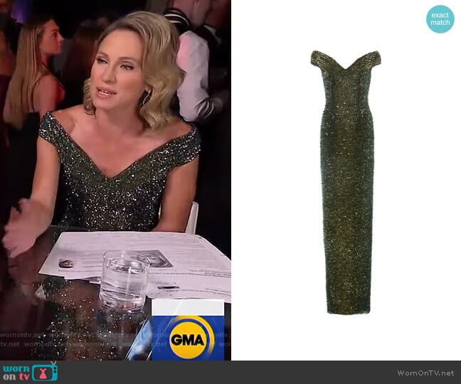 Pamella Roland Ombre Sequined Off-The-Shoulder Gown worn by Amy Robach on Good Morning America