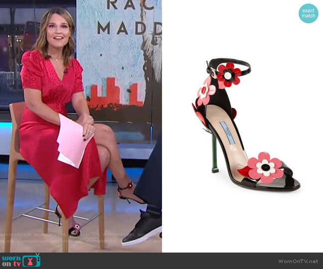Prada Floral-Appliquéd Sandals worn by Savannah Guthrie on Today