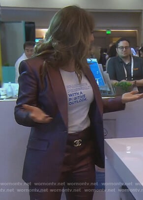 Kelly’s purple metallic blazer and pants on The Real Housewives of Orange County