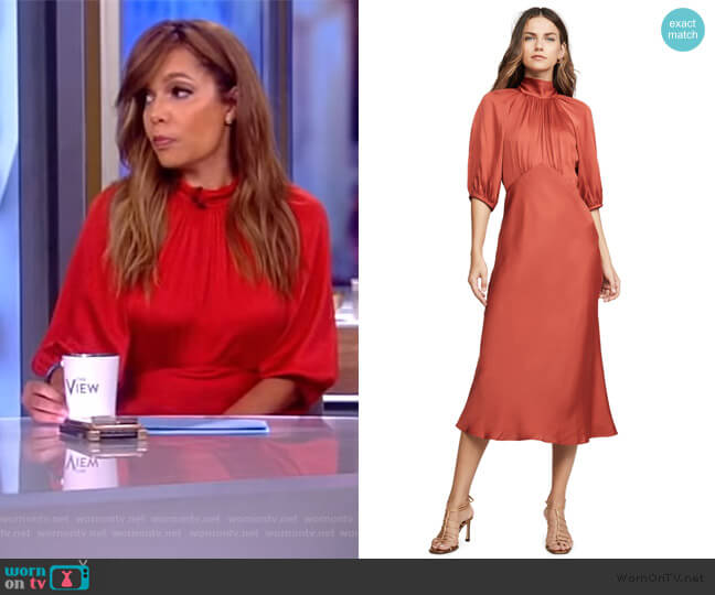 Rebecca Taylor Tie Neck Satin Dress worn by Sunny Hostin on The View