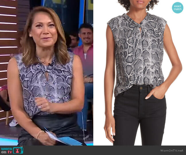 Rebecca Taylor Snakeskin Print Silk Top worn by Ginger Zee on Good Morning America