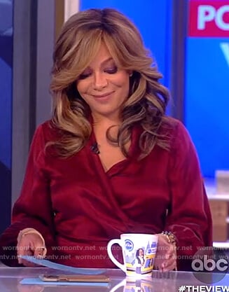Sunny’s burgundy satin wrap dress on The View