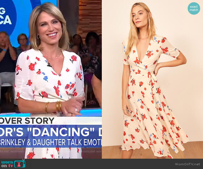 Reformation Napa Wrap Mini Dress worn by Amy Robach on Good Morning America