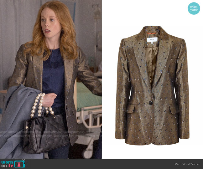 Reiss Zircon Metallic Jacquard Blazer worn by Gemma (Zoe Boyle) on Four Weddings and a Funeral