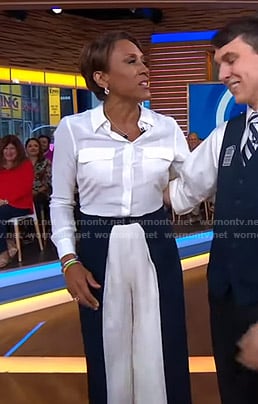 Robin’s white blouse and colorblock pants on Good Morning America
