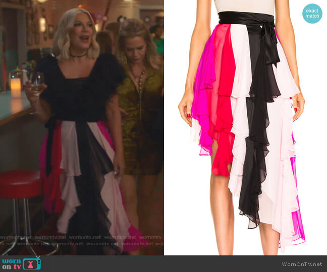 Rodarte Asymmetric Silk-Chiffon Skirt worn by Tori Spelling (Tori Spelling) on BH90210