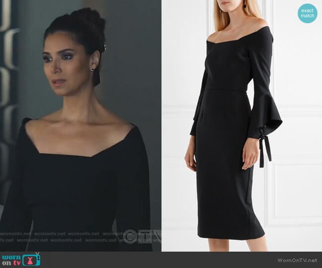 Roland Mouret Hitchcock Off-the-Shoulder Dress worn by Gigi Mendoza (Roselyn Sánchez) on Grand Hotel