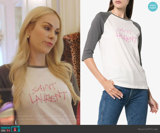 Saint Laurent Logo Print T-Shirt worn by Kameron Westcott on The Real Housewives of Dallas