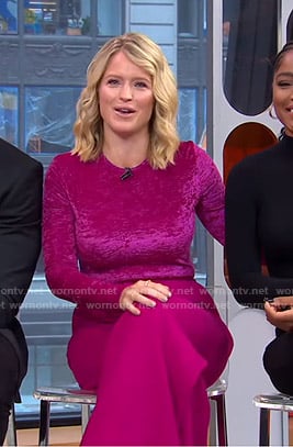 Sara’s pink velvet top and wide-leg pants on GMA Strahan Sara And Keke