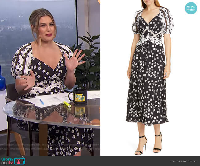 Self Portrait Daisy Print Puff Sleeve Midi Dress worn by Carissa Loethen Culiner on E! News