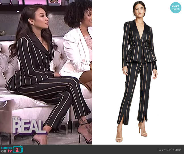Self Portrait Tailoring Stripe Jumpsuit worn by Jeannie Mai on The Real