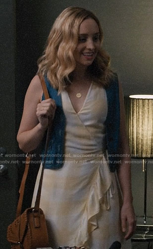 Sherry’s yellow checked wrap dress on Modern Family