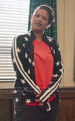 Skye’s star print track jacket on The Politician