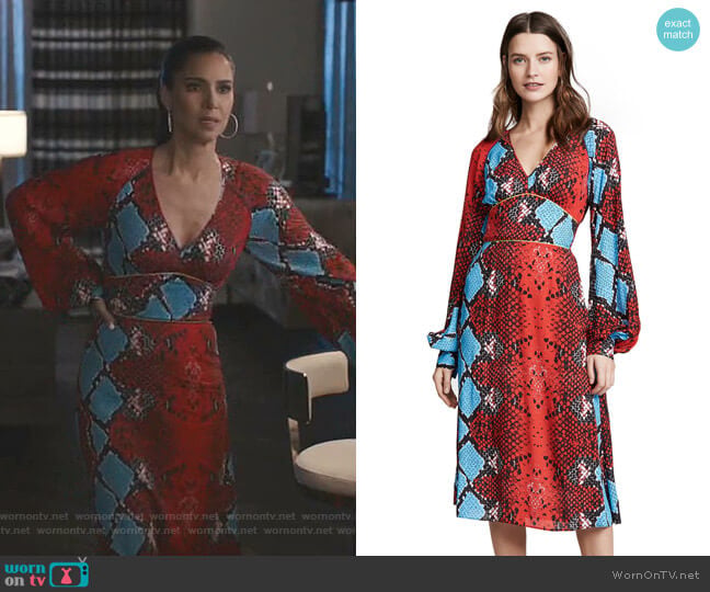 Stella Jean Snake Print V Neck Dress worn by Gigi Mendoza (Roselyn Sánchez) on Grand Hotel
