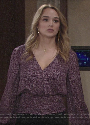 Summer’s purple printed crossover top on The Young and the Restless