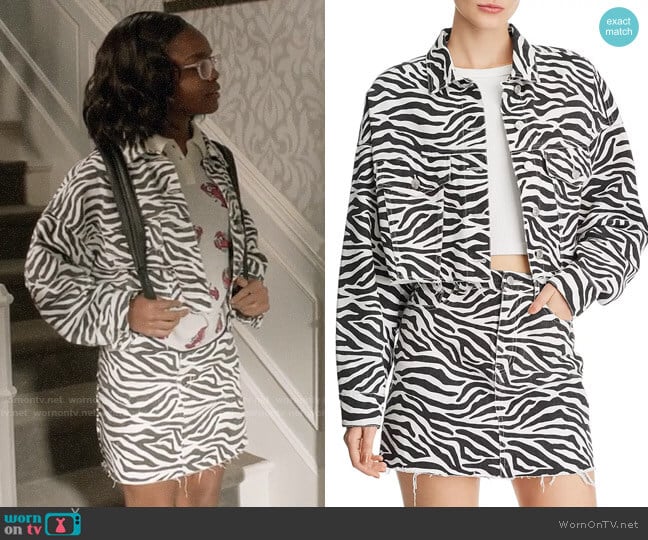 Sunset & Spring Zebra Print Cropped Denim Jacket worn by Diane Johnson (Marsai Martin) on Black-ish