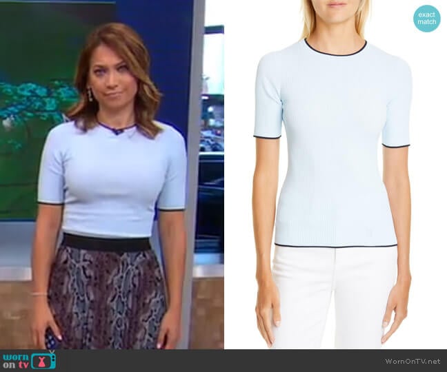 Ted Baker Ribbed Tipped Detail Short Sleeve Sweater worn by Ginger Zee on Good Morning America