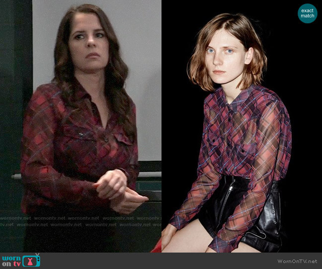 The Kooples Checked Boyfriend Shirt worn by Sam McCall (Kelly Monaco) on General Hospital