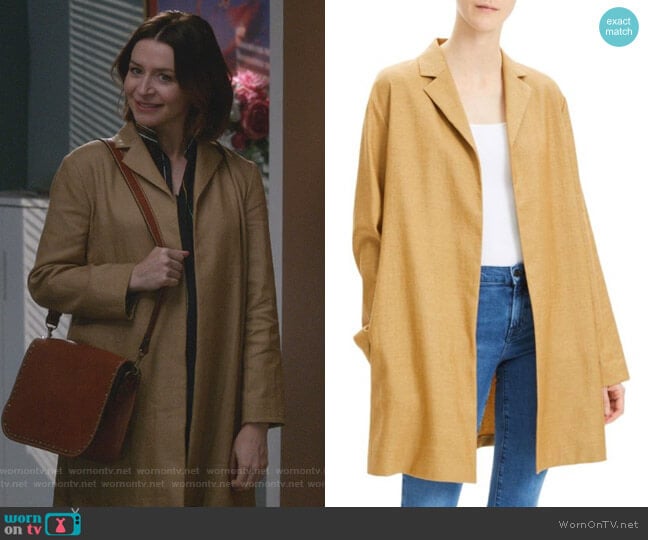 Theory Overlay Lux Linen Coat worn by Amelia Shepherd (Caterina Scorsone) on Greys Anatomy