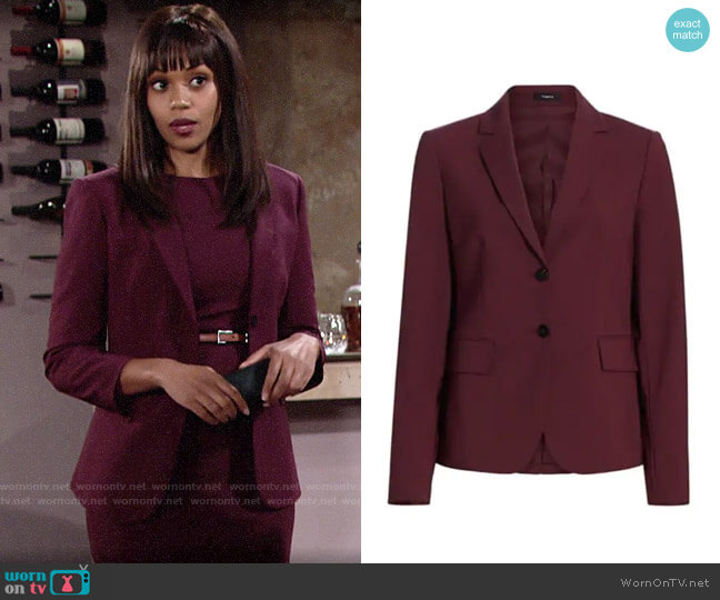 Theory Nichelle Wool Blazer in Mulberry worn by Amanda Sinclair (Mishael Morgan) on The Young and the Restless