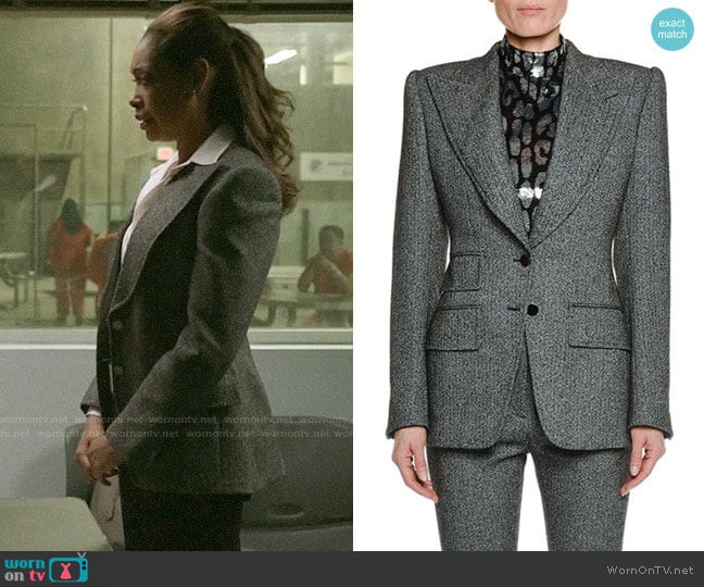 Tom Ford Peak-Lapels Herringbone Stretch-Tweed Jacket worn by Jessica Pearson (Gina Torres) on Pearson